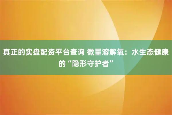 真正的实盘配资平台查询 微量溶解氧：水生态健康的“隐形守护者”